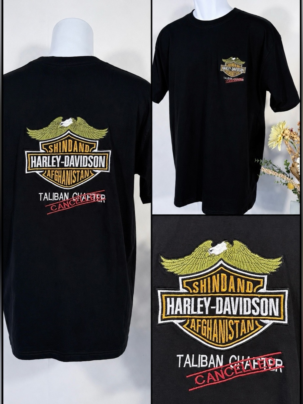 💥HarleyDavidson Afghanistan Taliban Chapter Canceled-Embroidered Tee Rare L💛